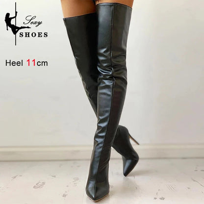 Sexy Stiletto Thigh Boots For Women Ultra High Heels Slim Leg Stretch Overknees Evening Party Shoes