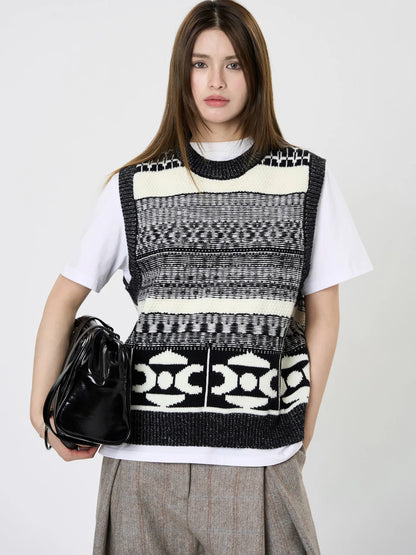 Womens Geometric Pattern Sleeveless Vest For Autumn Winter
