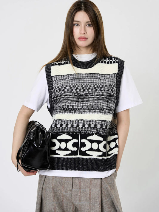 Womens Geometric Pattern Sleeveless Vest For Autumn Winter