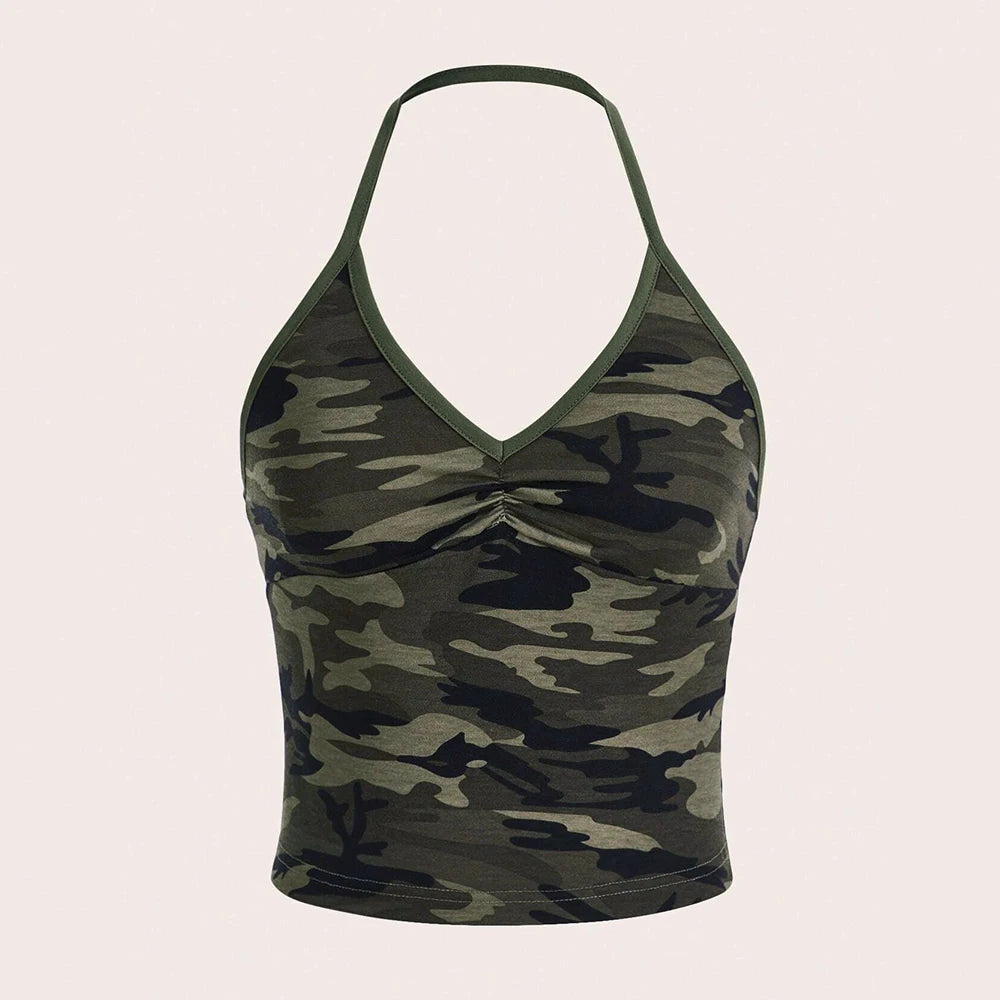 Camouflage Design Off Shoulder Women Streetwear Crop Top