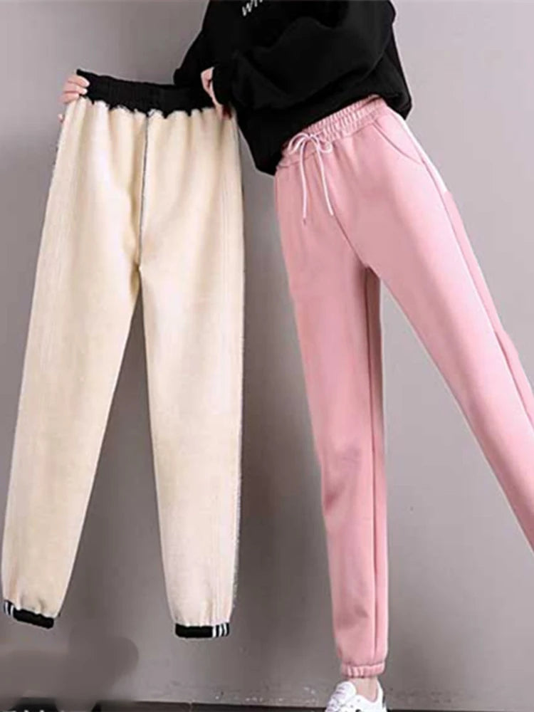 Warm Short Plush Inside Winter Cargo Pants For Women
