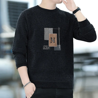 Mens Fleece O Neck Sweater Warm Soft And Thick For Winter Autumn