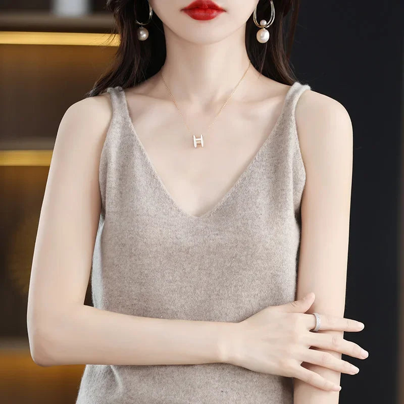 Spring Summer Ladies V Neck Sweater Solid Color Half Sleeved Pullover Thin Casual Knitwear Soft Bottoming Top