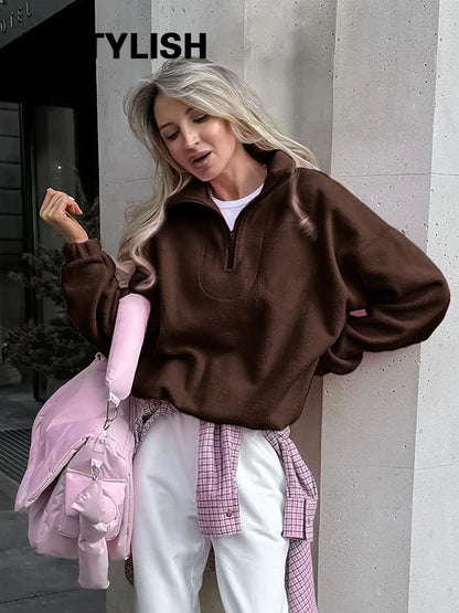 2025 Polar Fleece Hoodie Women S Loose Fit Pullover Sweatshirt For Spring Fall