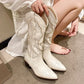 Elegant Art Work Embroidered Western Mid Calf Boots For Women