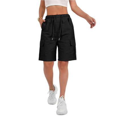 Elastic Waist Flap Pocket Cargo Shorts For Women