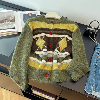 All Green Striped Cool Winter Cardigan Sweaters For Women