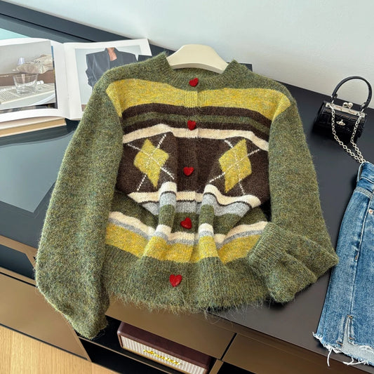 All Green Striped Cool Winter Cardigan Sweaters For Women