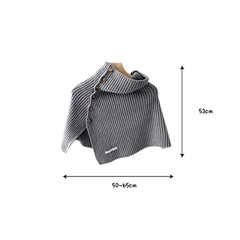 Scarf Collar Button Decoration Autumn Winter Sweater For Women