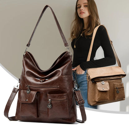 Fashion Pu Leather Underarm Tote Bag Large Capacity Retro Shoulder Crossbody Bag