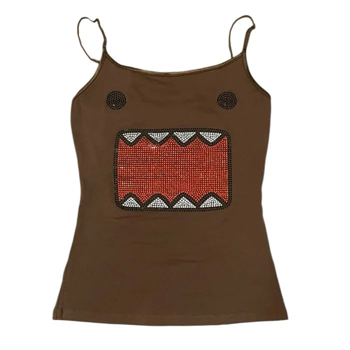 Y2K Aesthetic - Nostalgic Domo Kun Rhinestone Cami Top
