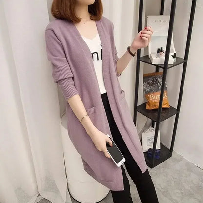V-Neck Long Knit Cardigan for Women – 2025 Y2K Harajuku Style