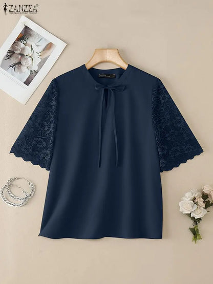 Zebra Stripe Bandage Blouse Elegant Korean Fashion For Women