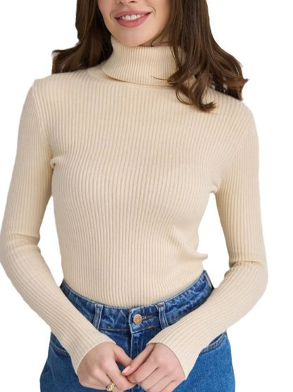 2025 Autumn Winter Women S Thick Ribbed Knitted Turtleneck Sweater Slim Fit Long Sleeve Pullover Soft Warm