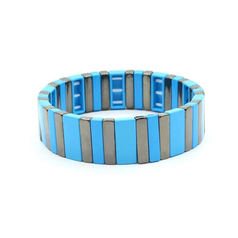 Vibrant Mood: Colorful Enamel Tile Stretch Bracelet