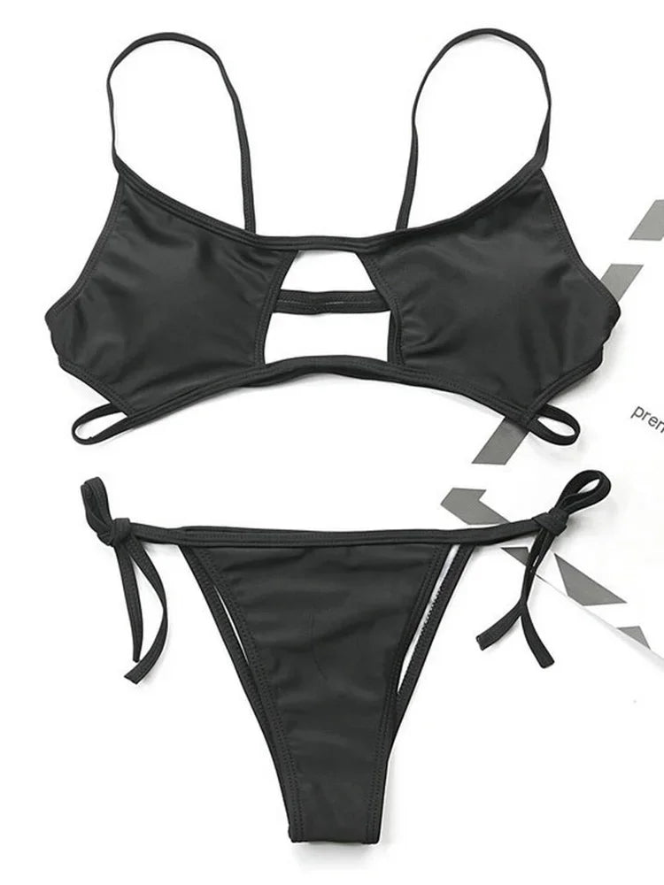 Stylish Hollow Out High Cut Micro Womens Swimsuit