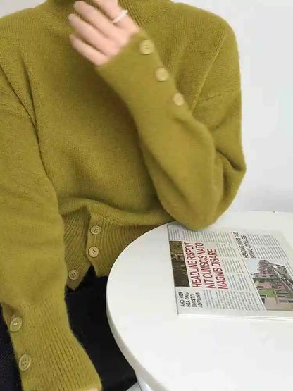 Solid Turtleneck Long Sleeve Pullover For Women