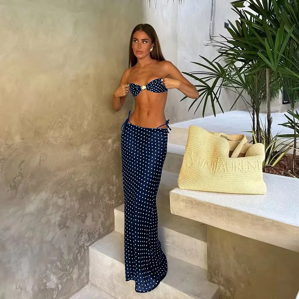 Italian Riviera Vibes Navy Blue Polka Dot Beach Set
