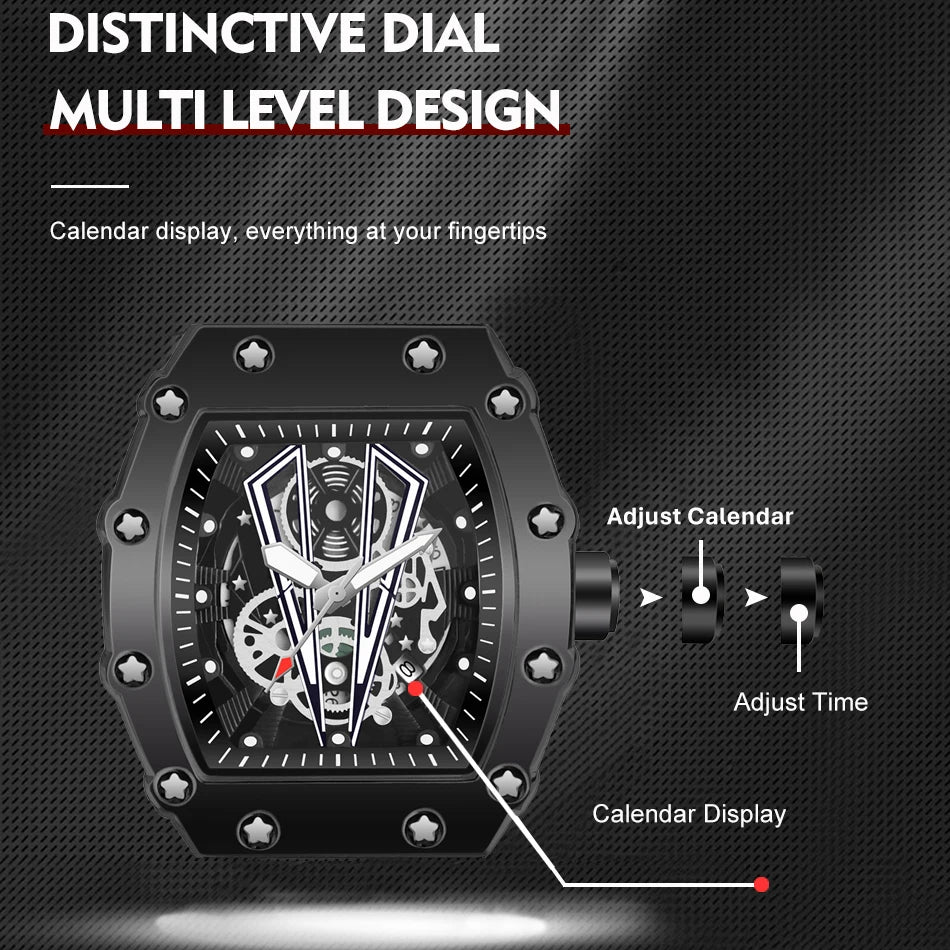 Mens Skull Dial Silicone Waterproof Analog Watches