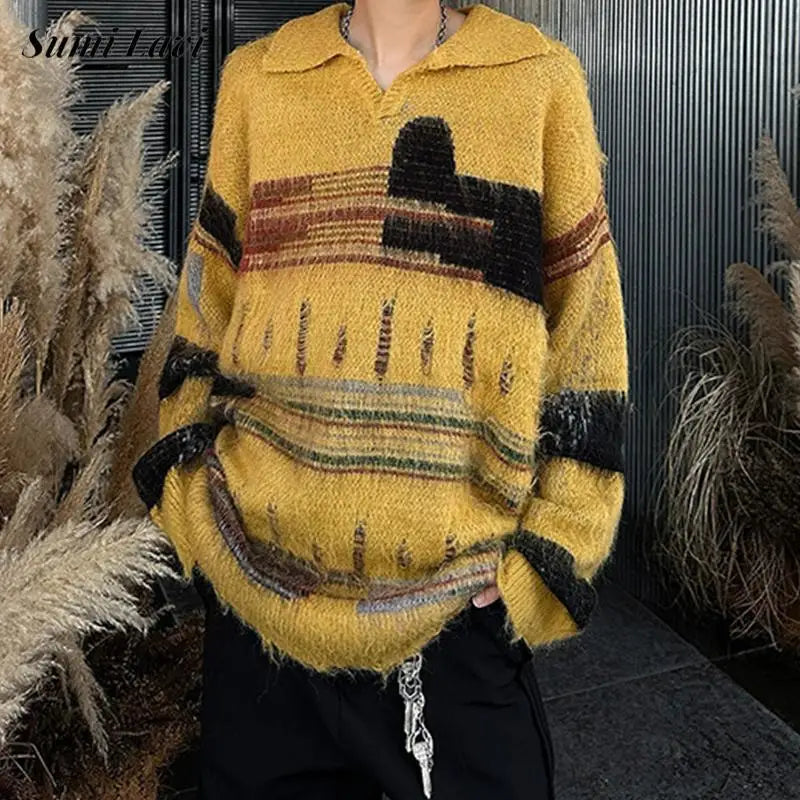 Turn Down Collar Knitwear Old Men Sweaters