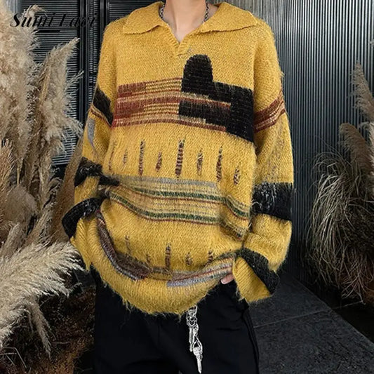 Turn Down Collar Knitwear Old Men Sweaters