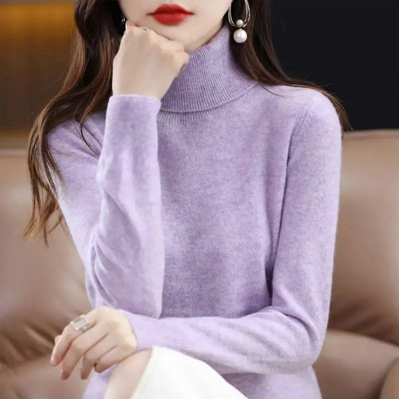 Womens Pure Wool Turtleneck Plus Size Knitted Sweaters