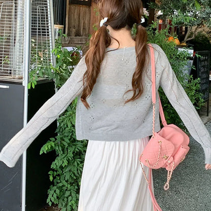 Thin Cardigan For Women Summer Cropped Button V Neck Short Sleeve Knitted Top Slim Sweater Tops Womens Knitwear