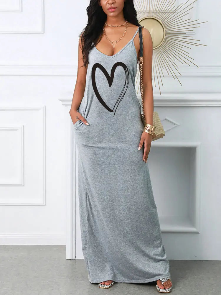 Edgy Black Graphic Maxi Dress for an Effortless Casual Street Style