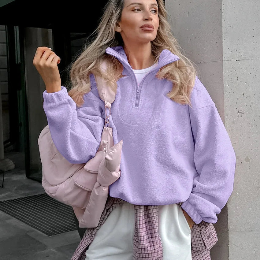 2025 Polar Fleece Hoodie Women S Loose Fit Pullover Sweatshirt For Spring Fall