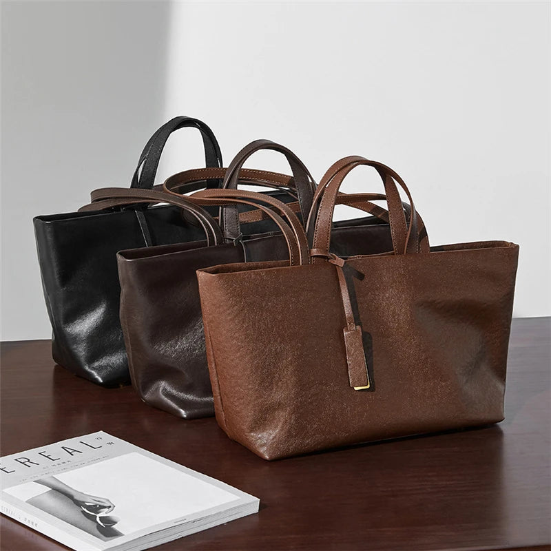 Designer Cowhide Genuine Leather Large Capacity Shoulder Bags