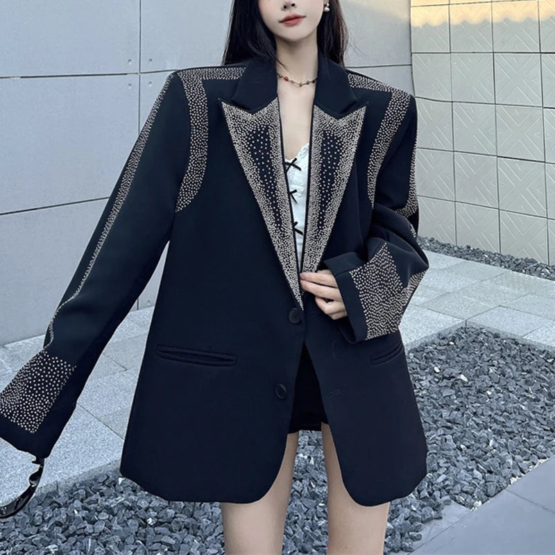 Oversized BF-Style Jacket – Retro Beaded Tatting Coat for Women