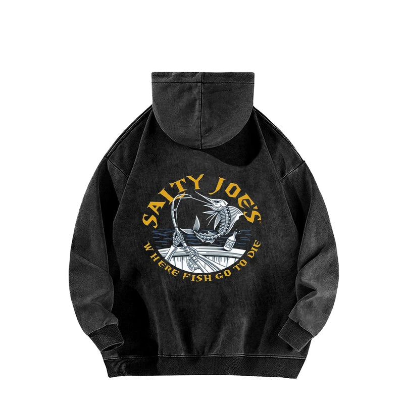 Men’s Graphic Logo Hoodie – Washed Cotton Pullover Sweatshirt for Casual Streetwear All Seasons