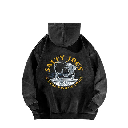 Men’s Graphic Logo Hoodie – Washed Cotton Pullover Sweatshirt for Casual Streetwear All Seasons