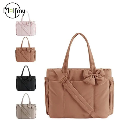 Chic Puffer Tote Bag with Bow Detail
