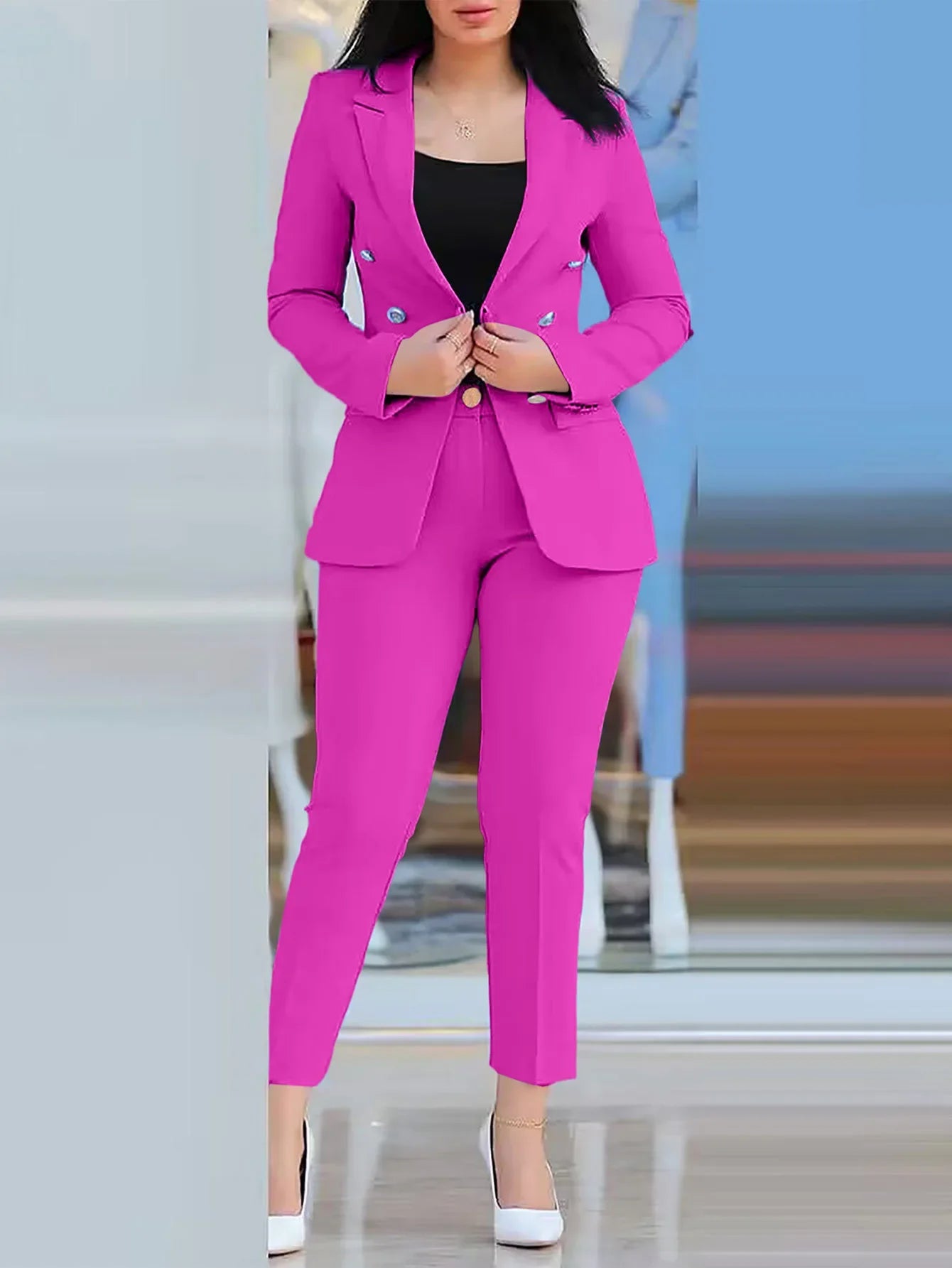 Corporate Chic - Elegant Double-Breasted Blazer Suit