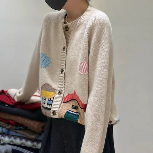 High Necked Thick Cashmere Women Knitted Cardigan