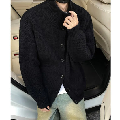 Stand Collar Double Breasted Mens Knitted Cardigan Sweaters