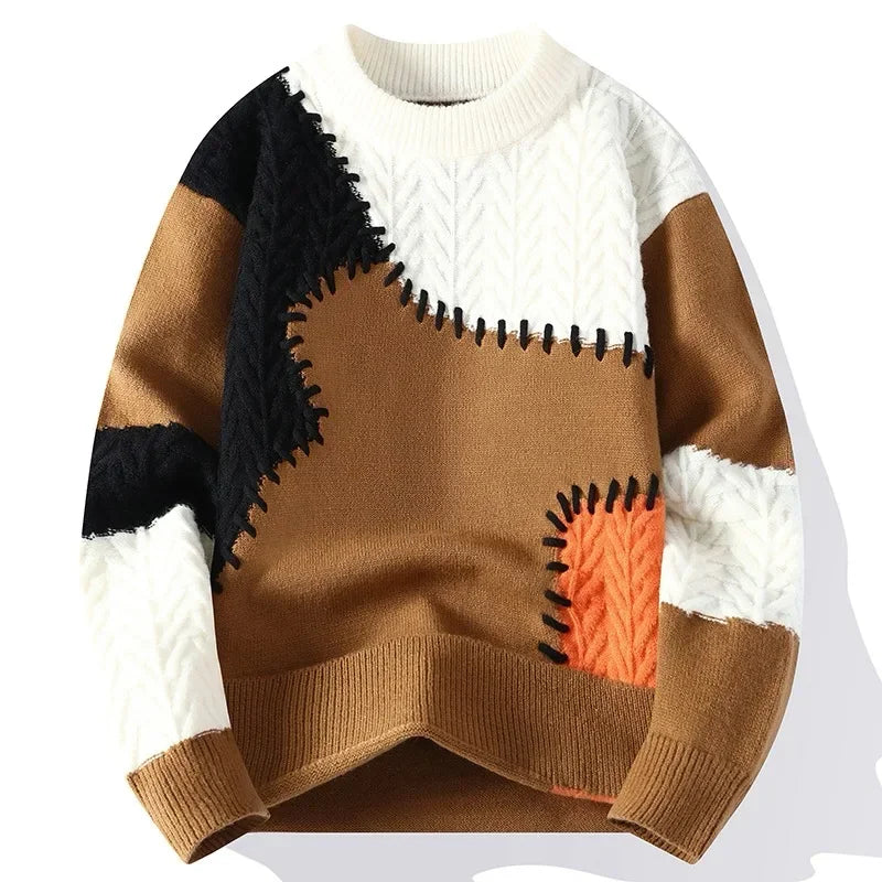 2025 Mens Casual Warm Sweater Solid Plush Knitted Pullover Autumn Winter Thickened Versatile Top