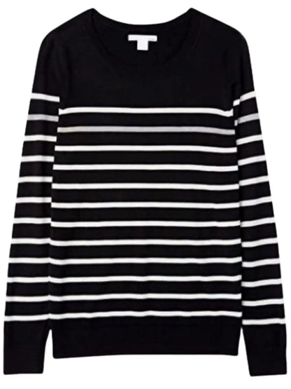 Winter Black And White Stripe Women Loose Sweater