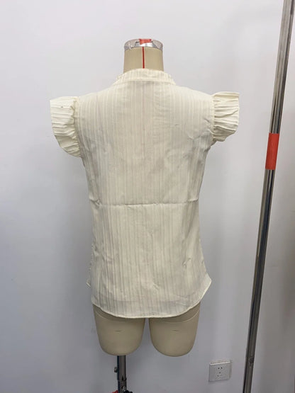 Summer Casual Ruffles Sleeveless Tops Women 2025 Fashion V-neck Floral Ladies Blouse Shirts Elegant