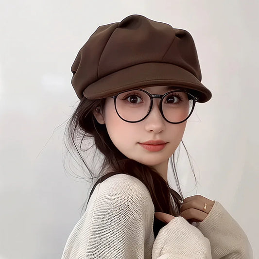 Womens Houndstooth Beret New Fashion Retro British Octagonal Painter Hat For Autumn