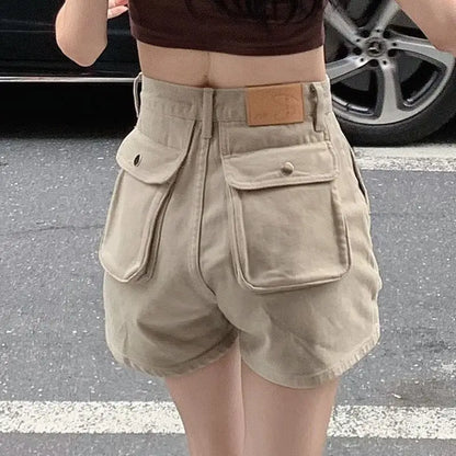Low Waist Denim Cargo Shorts For Women