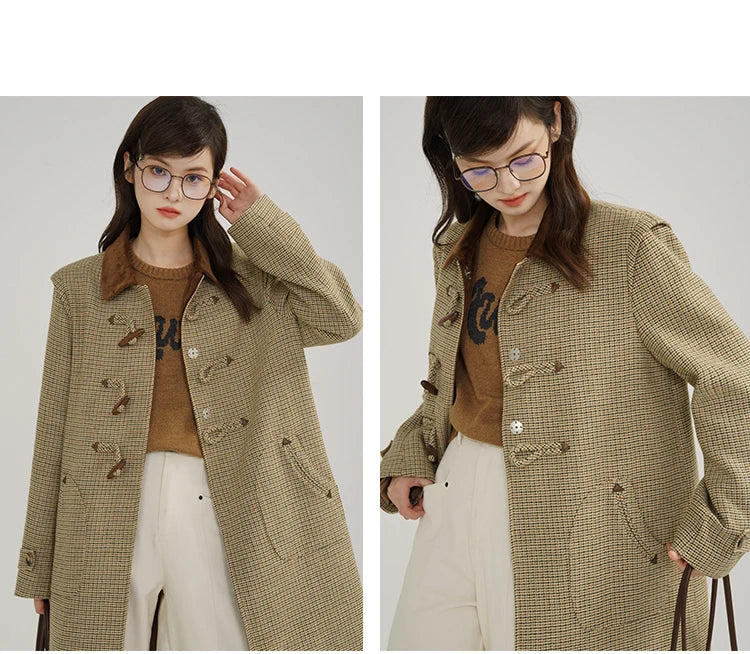 Classic Houndstooth Wool Coat – British Style Single-Breasted Winter Jacket