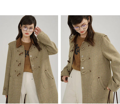 Classic Houndstooth Wool Coat – British Style Single-Breasted Winter Jacket