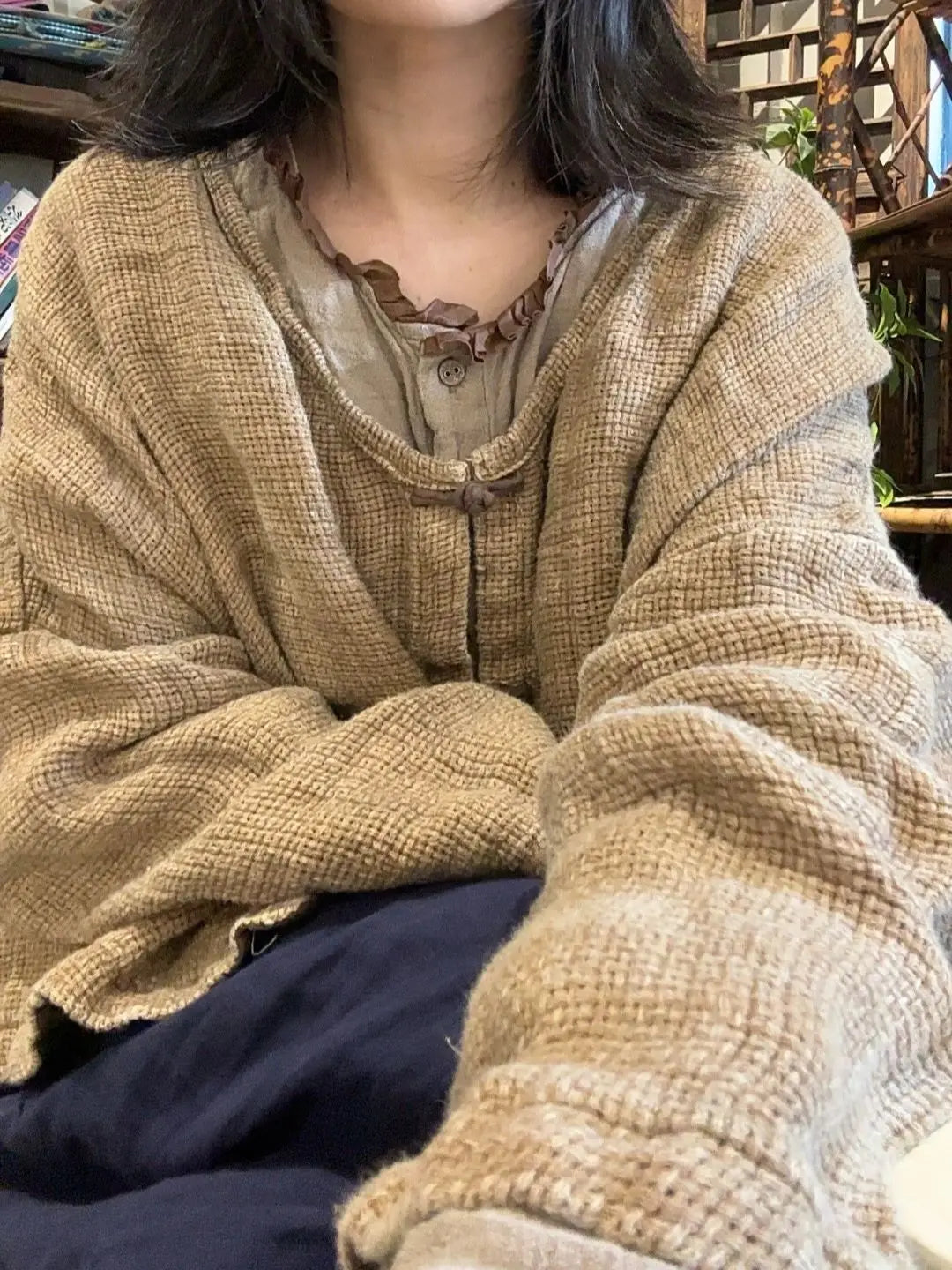 Vintage V-Neck Knit Cardigan Jacket for Women – Autumn Winter 2025