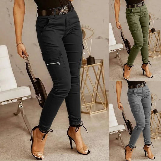 Plus Size High-Waist Cargo Pants: Stylish Wide Leg Design with Zipper Pockets