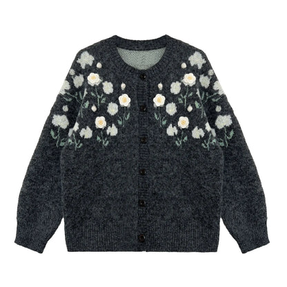 Floral Embroidered Knit Cardigan – Autumn Casual Sweater for Women