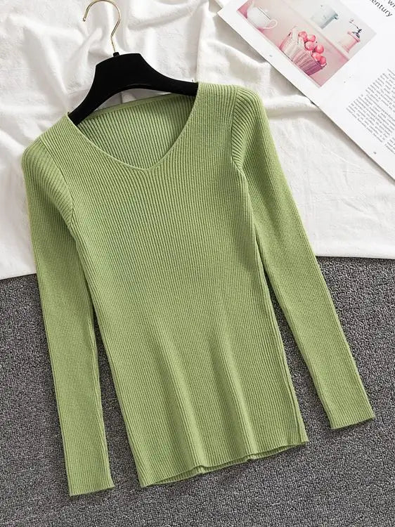 Spring Style V Neck Half Sleeved Knitted Thin Sweater