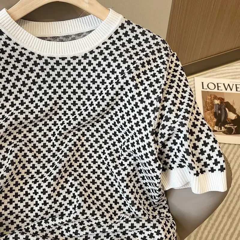 Winter Sweater For Women Vintage Plaid O Neck Loose Pull Femme High Street Fashion Pullovers Tops