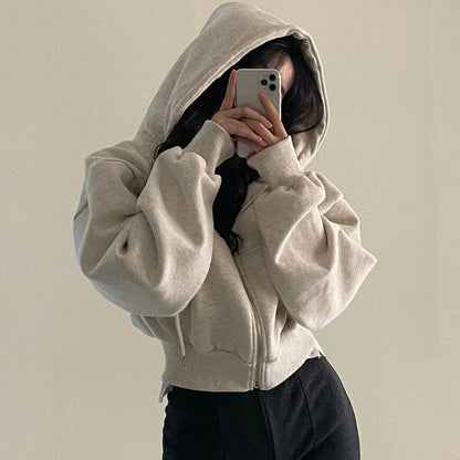 2025 Women S Short Hoodie Solid Sweatshirt Crop Top Korean Harajuku Fashion